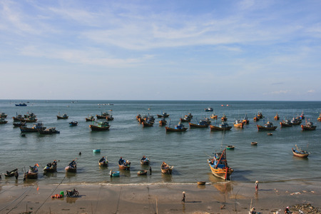the fishing boats in the sea in vietnamのeditorial素材