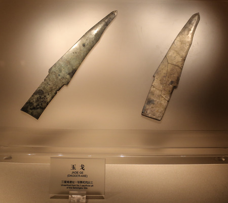 jade articles in sanxingdui museum,sichuan,chinaのeditorial素材