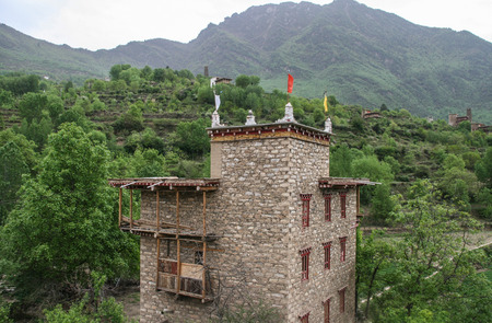watchtowers  in danba,sichuan,chinaの写真素材
