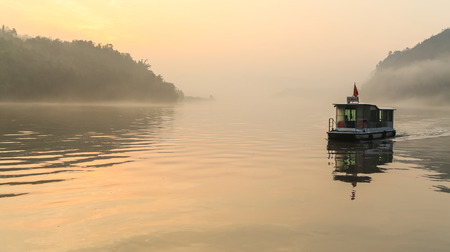 the sunrise in fish shoal grooves, sichuan,chinaのeditorial素材