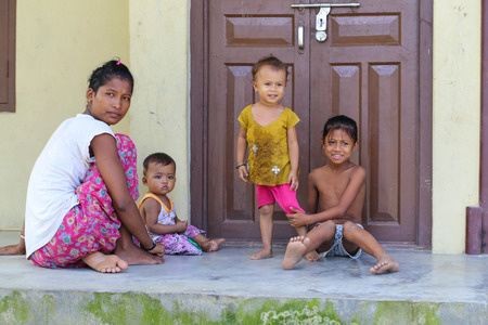 woman and children  in the village of the original Tanu family in  chitwan,Nepalのeditorial素材