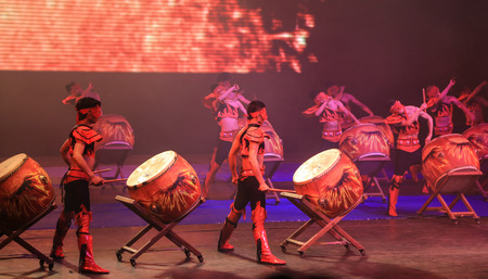 Performances on the stage in Yunnan, Chinaのeditorial素材