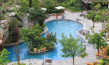 the swimming pool in hot sea park, tengchong, chinaのeditorial素材