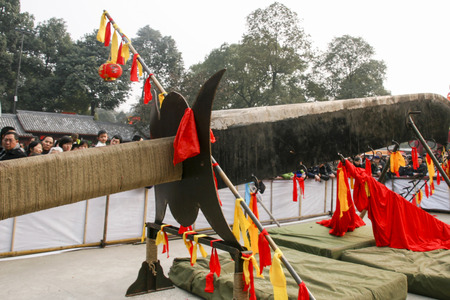 the big knife for performer to walk in temple fair,chengdu,chinaのeditorial素材