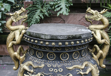 dragon sculpture at qingyang taoist temple in chengdu,chinaの写真素材