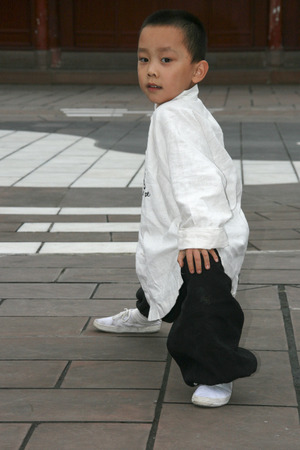 boy practicing martial arts in chengdu,chinaのeditorial素材