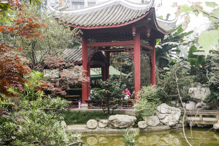 the pavilion in a park,chengdu,chinaのeditorial素材