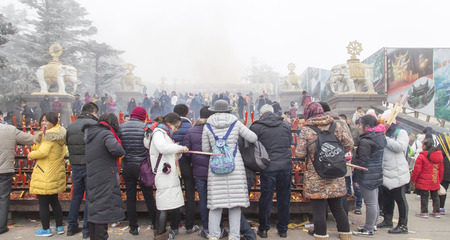 winter landscape in jinding of mount emei,chinaのeditorial素材