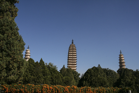 Three Pagodas of Chongsheng Temple in yunnan,chinaのeditorial素材