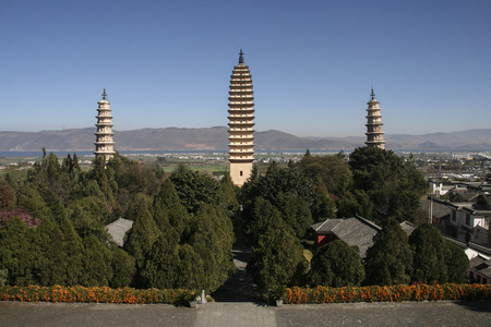 three pagodas of chongsheng temple in yunnan,chinaのeditorial素材