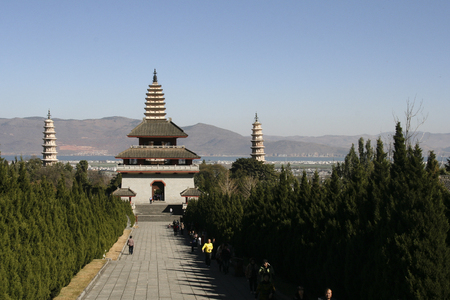 three pagodas of chongsheng temple in yunnan,chinaのeditorial素材