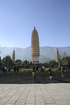 three pagodas of chongsheng temple in yunnan,chinaのeditorial素材