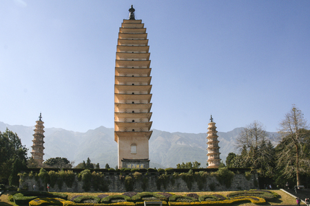three pagodas of chongsheng temple in yunnan,chinaのeditorial素材