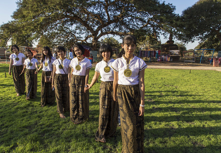 Girls at pagoda,pugan,myanmarのeditorial素材