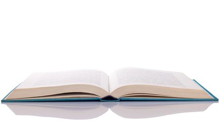 open blue book  with reflection - isolated on whiteの写真素材