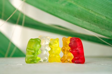 delicious colorful sweet tasty and chewy gummy bearsの写真素材