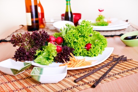 fresh healthy vegeterian food on white plateの写真素材