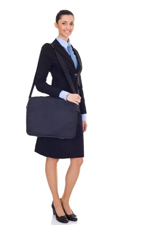 portrait of pretty female with briefcase, isolated on white の写真素材