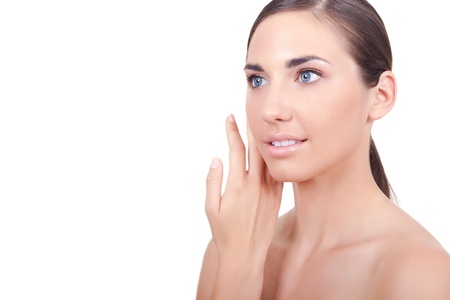 Portrait of young beauty woman- isolated on whiteの写真素材