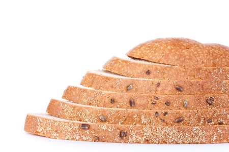 Bread covered with flax, sesame and other cereals, isolated