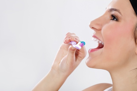 Woman healthy teeth close-up,  brushing conceptの写真素材