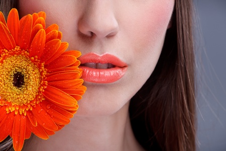 Close up of beautiful make-up womans mouthの写真素材