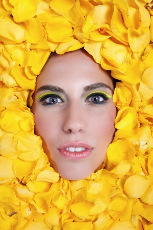 
Beautiful make-up Woman's Face and rose petalsの写真素材