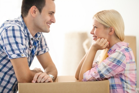 couple in  love in their new home or apartmentの写真素材