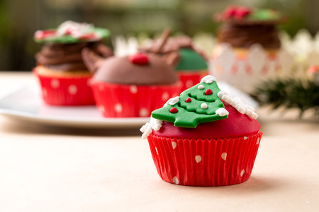 Christmas  decorated cupcakesの写真素材