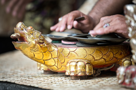 Indonesian musical instrument in form turtleの写真素材