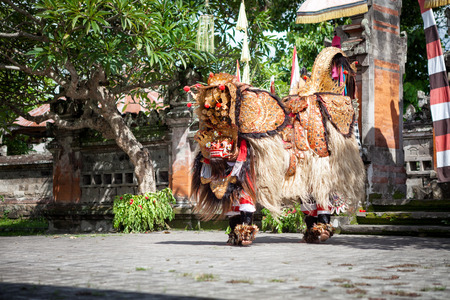 Barong Dance show, Indonesian  mythology perform fight between good evilの写真素材