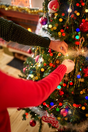 Decorating Christmas tree, conceptの写真素材