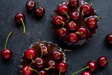 red cherry in a chocolate tart close up
の写真素材
