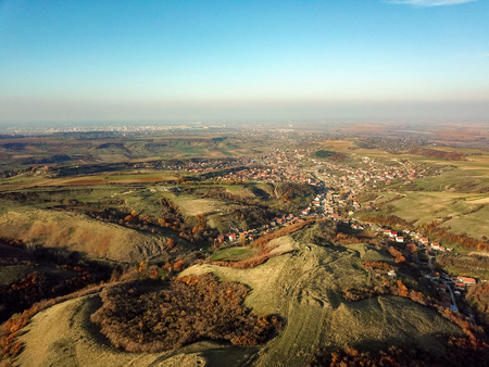 Aerial view of fall colors in mountains- landscapeの写真素材