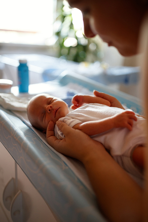 Sweet little baby boy sleeping indoorの写真素材
