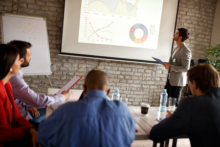 Man holding business presentationの写真素材