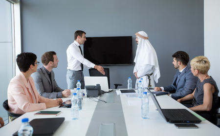 teamwork presentation idea Arabian partner at business meetingの写真素材