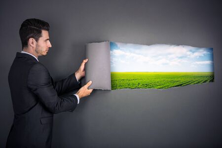 businessman and freedom nature conceptの写真素材