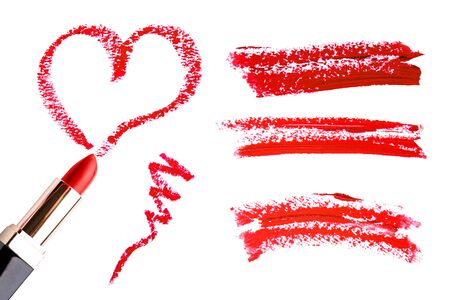 Red lipstick mark isolated on whiteの写真素材