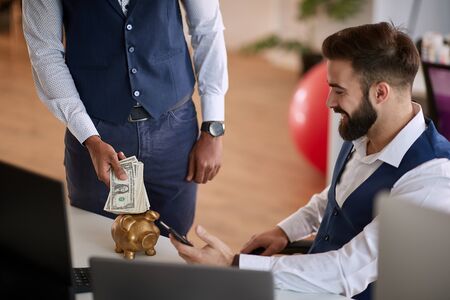 Teammates invest in a business project, business conceptの写真素材