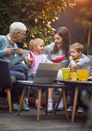 Happy generation family enjoying.Cheerful family spending good time together.の写真素材