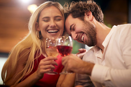 Happy couple having fun on a Valentine's day dateの写真素材