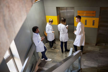 Top view of young medical workers in hospitalの写真素材