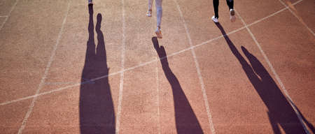 Group of professional runners training for the race togetherの写真素材