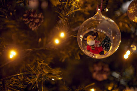 Christmas ornaments.Christmas Tree with Decorations backgroundの写真素材