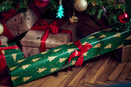 Christmas Tree with beautiful Decorations and presentの写真素材