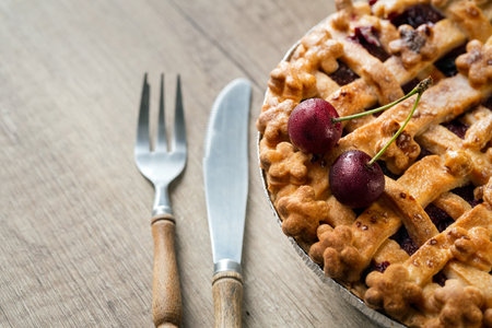 Summer dessert. Homemade delicious cherry pie