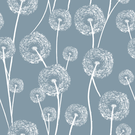 Dandelions. Elegant seamless pattern. Meadow wild flowers on a dark background. Vectorのイラスト素材