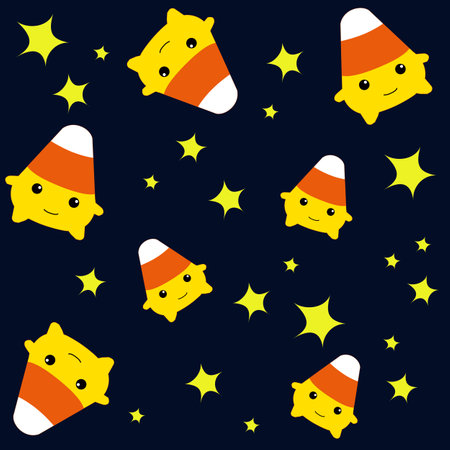 Vector seamless pattern with Halloween candy corn. Bright repeated texture with sweets.のイラスト素材
