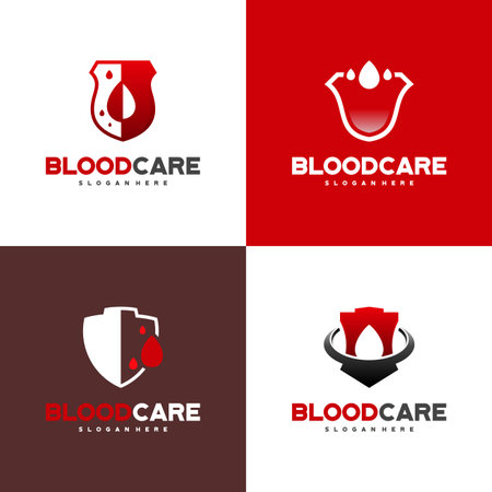 Set of Blood Shield logo designs concept vector, Blood Care logo designs template, icon, symbolのイラスト素材